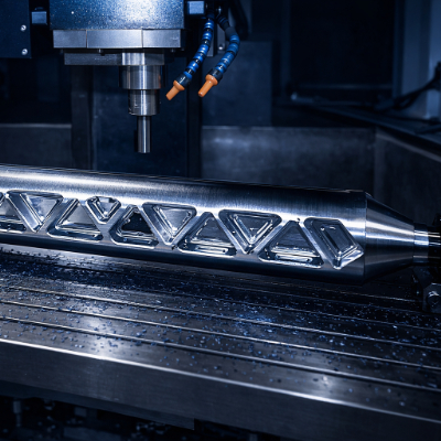 Bild: Das Bild zeigt eine komplexe, frisch gefräste Messerwalze als Teil einer Sondermaschine, die dort gerade gebaut wird.