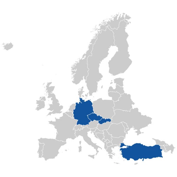 Europa-Karte mit markierten Ländern